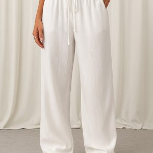 Pantalon large en lin blanc – Élégance et confort pour l'été