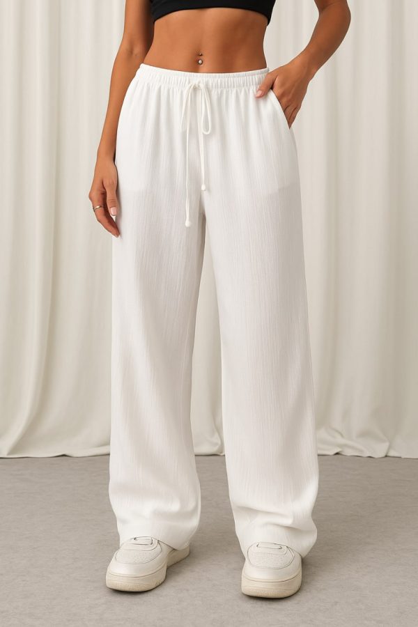 Pantalon large en lin blanc – Élégance et confort pour l'été